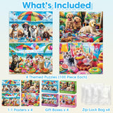 Jeacirio 100 Piece Puzzles for Kids Ages 4-6 - Cats & Dogs Party Jigsaw Puzzles - Cute Puzzles for Kids Ages 8-10 Kids Puzzles Ages 5-8 Educational Search & Find Toy Preschool Puzzles 4-Pack 15"x11" Jeacirio