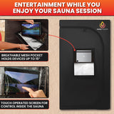 AMBITHERM Large Portable Infrare d Sauna for Home – Extra Large Sauna Tent - 50% More Leg Room – Touch-Sensitive Entertainment Pocket– Reclining Beechwood Chair with Washable Fitted Towel AMBITHERM