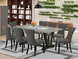 East West Furniture V697GA650-9 9 Piece Modern Dining Table Set Includes a Rectangle Wooden Table with V-Legs and 8 Dark Gotham Linen Fabric Upholstered Chairs, 40x72 Inch, Multi-Color East West Furniture