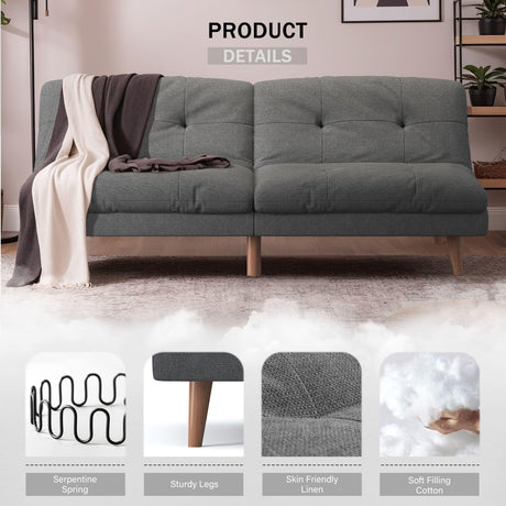 Flamaker Futon Sofa Bed Fabric Couch Adjustable Sleeper Sofa Bed for Small Apartment Modern Convertible Futon Set, Gray Flamaker