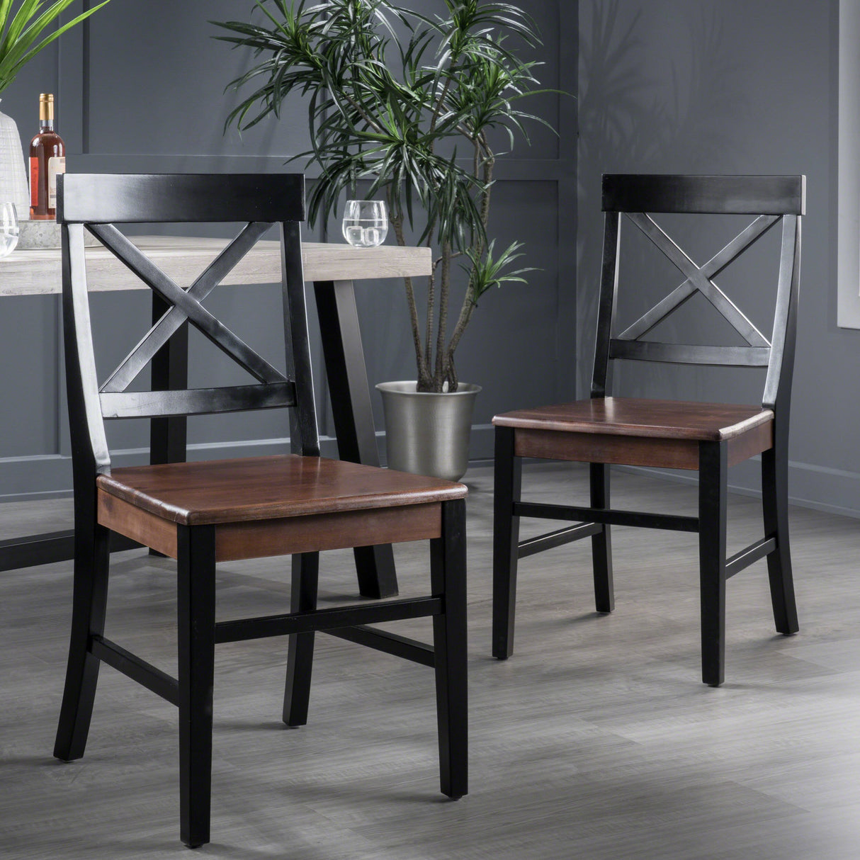 Christopher Knight Home Roshan Farmhouse Acacia Wood Dining Chairs, Black / Walnut Christopher Knight Home