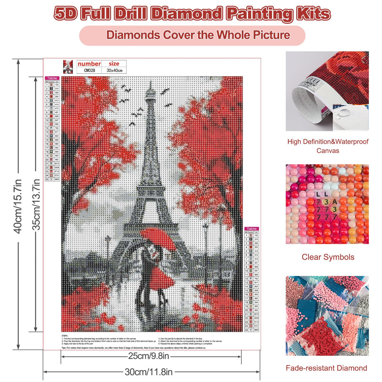 CEOVR Eiffel Tower Diamond Art Kits for Adults, Paris Lovers 5D DIY Full Drill Diamond Painting Dots Gem Art, Adult Crafts Kits Arts and Crafts, Wall Decor for Home Office 12x16in CEOVR