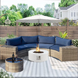 ECOTOUGE 9 Piece Outdoor Patio Half Moon Furniture, Patio Sectional Conversation Sofa Set with 30 Inch Propane Firepit Table Set for for Porch, Backyard and Garden (Blue) ECOTOUGE