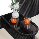 Yaheetech Patio Loveseat, Outdoor Wicker Double Chair w/Side Table, PE Rattan Furniture Set for Two People, Love Seat w/2 Removable Cushions & 1 Tempered Glass Side Table, Black/Beige Yaheetech