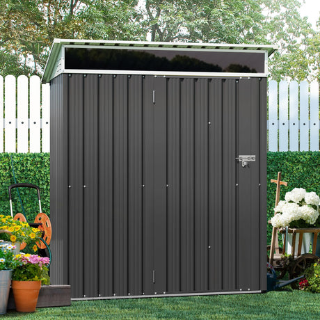 Shintenchi 5x3 FT Outdoor Storage Shed with Window, Outdoor Waterproof Storage Shed Metal Garden Shed with Lockable Single Door,Weather Resistant Tool Storage House Shed for Garden,Backyard,Slate Gray Shintenchi