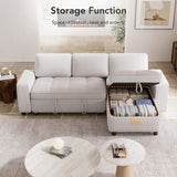 Vipbear 81" Sectional Sleeper Sofa Bed with Pull Out Bed, L Shaped Couch Sleeper Sofa, Pull Out Couch with Reclining Backrest, Reversible Storage Chaise, USB Ports, Tool-Free Assembly, Chenille Beige Vipbear