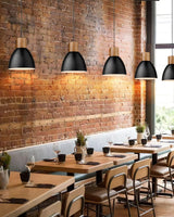 ELYONA Industrial Pendant Light, Solid Wood Hanging Lamp with 7” Hammered Metal Shade, Farmhouse Pendant Light Fixtures for Kitchen Island, Dining Room, Bedroom, Bar, Office, Modern Black, Small ELYONA