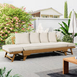 Christopher Knight Home Gary Patio Convertible Couch, Wooden Outdoor Daybed, 3-Seater Acacia Wood Patio Furniture Lounge Sofa for Backyard/Poolside/Garden, Back Pillow+Removable Cushion, Teak+ Beige Christopher Knight Home