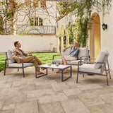 EAST OAK 4-Piece Patio Furniture Set with Thick Cushions, 4 Seats Waterproof Outdoor Patio Set with Rattan Armrests, Loveseat and Coffee Table for Backyard, 2024 Coast Patio Conversation Set in Beige EAST OAK