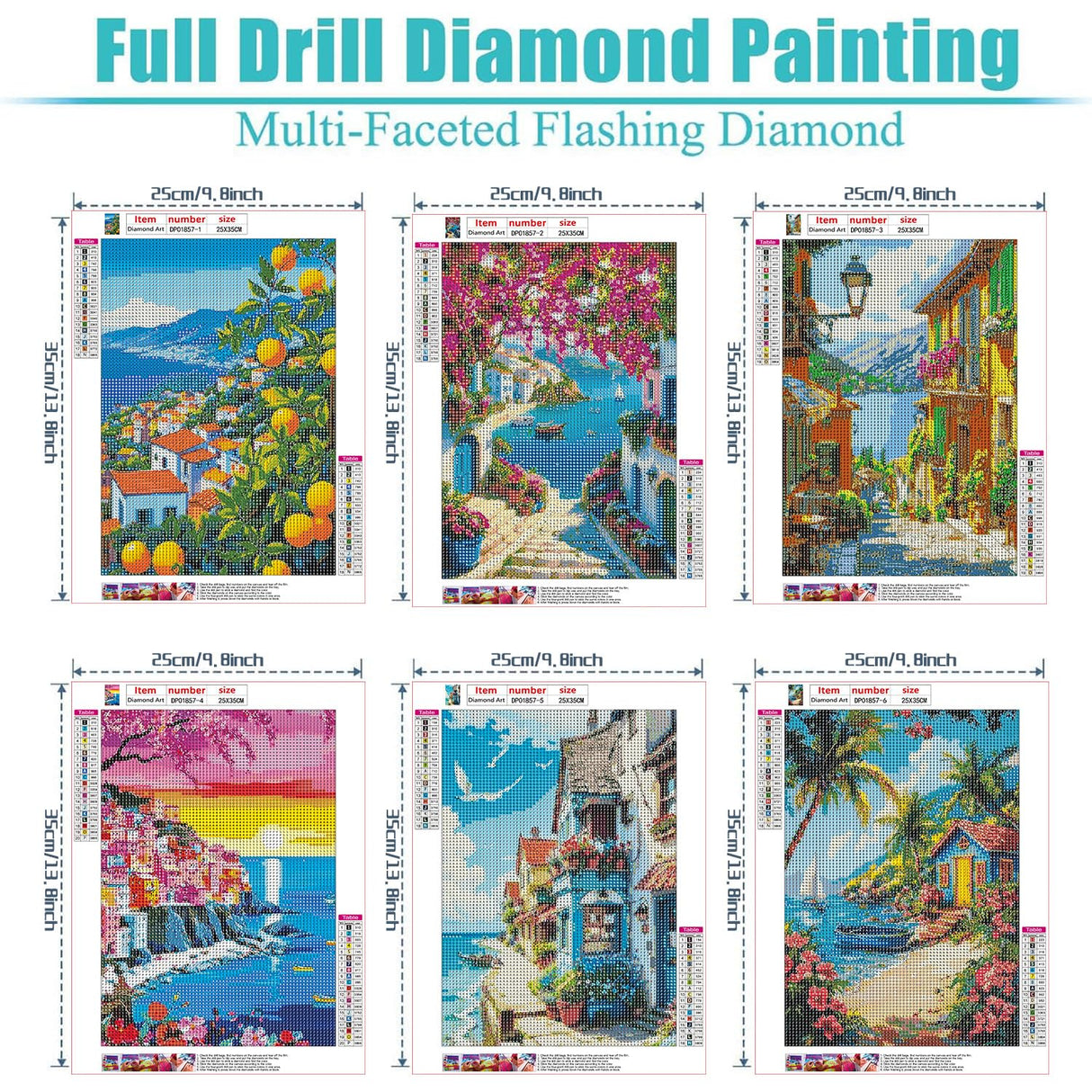 Diamond Art Kits for Adults Beginner 6 Pack Mediterranean Coastal Scenery Diamond Painting Kits 5D Diamond Dots Gem Art Crafts with Tools Round Full Drill Funny Crafts for Home Wall Decor&Gift 10x14in Fairyland JinWenn