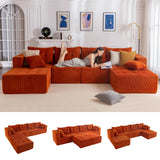 MAXYOYO Modular Sectional Sofa Couch, U Shaped Modern Cloud Couch with 2 Ottomans, Sofa in A Box, Tufted 6-Seat Boneless Sleeper Chair for Living Room, No Assembly Required, Orange MAXYOYO