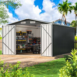 DAUSOLA 10x14 FT Outdoor Storage Shed, Metal Garden Tool Shed with Updated Frame Structure and Lockable Doors, Ideal for Backyard Garden Patio Lawn, Grey DAUSOLA