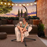 YITAHOME Hanging Egg Swing Chair Outdoor Wicker Hammock Chairs Indoor with Steel Stand UV Resistant Cushion 350lbs for Patio, Bedroom, Garden and Balcony, Gray YITAHOME