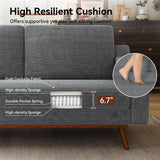 Vipbear 65.4" Loveseat Sofa Grey Corduroy Couch, Mid-Century Modern Small Couches for Living Room, Bedroom, Office, Comfy Sofa with Spring Cushion, Solid Wood Frame, Tool-Free Assembly Vipbear