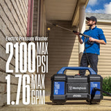 Westinghouse ePX3100v Electric Pressure Washer, 2100 Max PSI 1.76 Max GPM, Built-in Carry Handle, Detachable Foam Cannon, Pro-Style Steel Wand, 4-Nozzle Set, for Cars/Fences/Driveways/Home/Patios Westinghouse