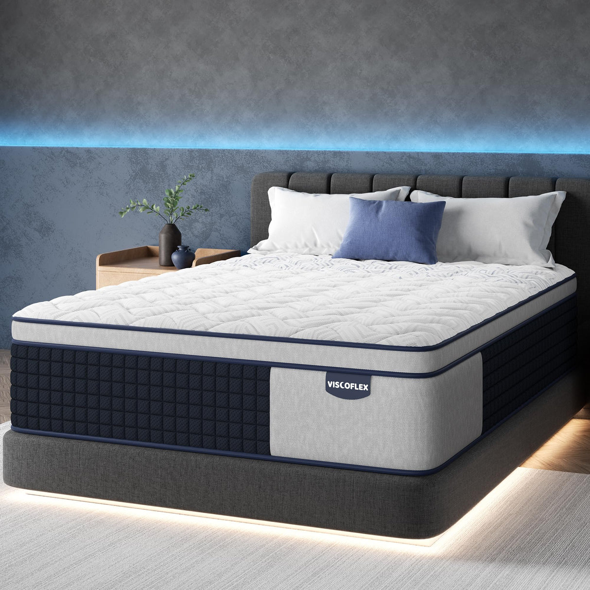 VISCOFLEX Firm King Mattress 14 Inch, Breathable Hybrid Mattress in a Box with Targeted Spinal Support and Pain Relief, Motion Isolation Pocket Springs - Fiberglass-Free, CertiPUR-US, 365-Night Trial VISCOFLEX
