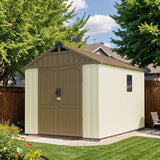 Patiowell 8 x 10 FT Resin Outdoor Storage Shed with Floor, Plastic Shed with Window and Lockable Door for Garden, Backyard, Tool Storage Use, Easy to Install in Brown (Kick-it Shed) Patiowell
