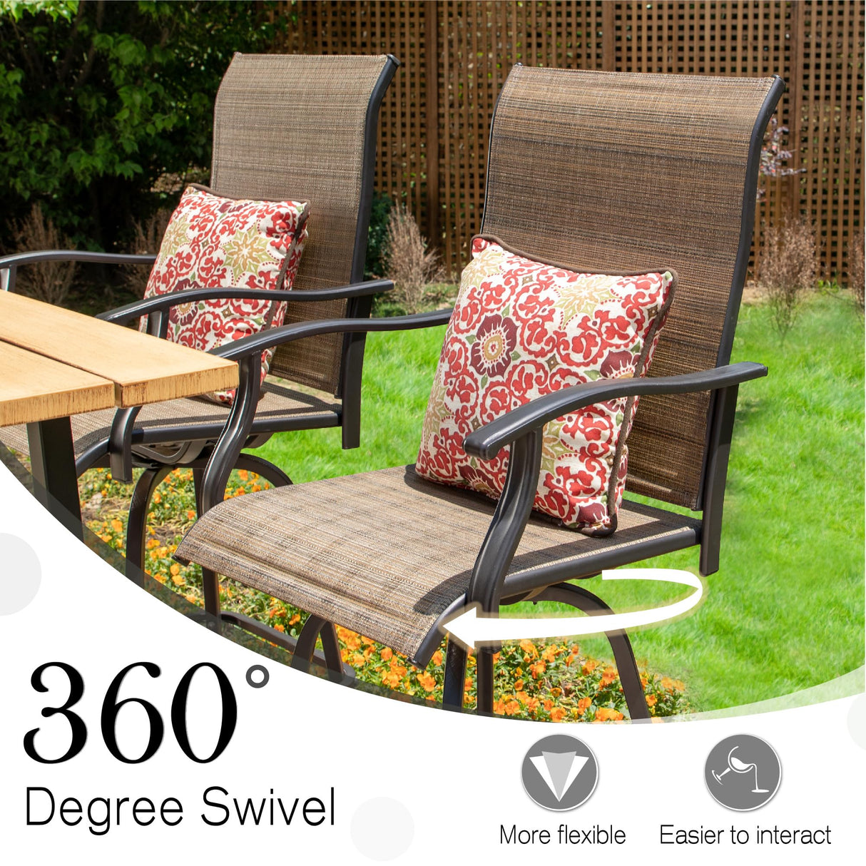 Sophia & William Outdoor Bar Set, Patio Bar Table and Chairs Set, Bar Height Patio Set - 6 x Swivel Bar Chairs(Brown), 1 x Rectangular Bar Table(Black) Sophia & William