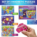QUOKKA Magnetic Toddler Puzzles Ages 3-5 - 3 Educational Travel Games Puzzles for Kids Ages 4-6 - Space, USA and World Map Learning Toys for Boy and Girl 2-4 Learn United States QUOKKA
