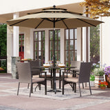 PHI VILLA 5 Pieces Outdoor Dining Set with Umbrella for 4, 37" Square Metal Dining Table & 4 Cushioned Wicker Rattan Chairs with 10ft Beige Umbrella for Patio, Deck, Yard, Porch PHI VILLA