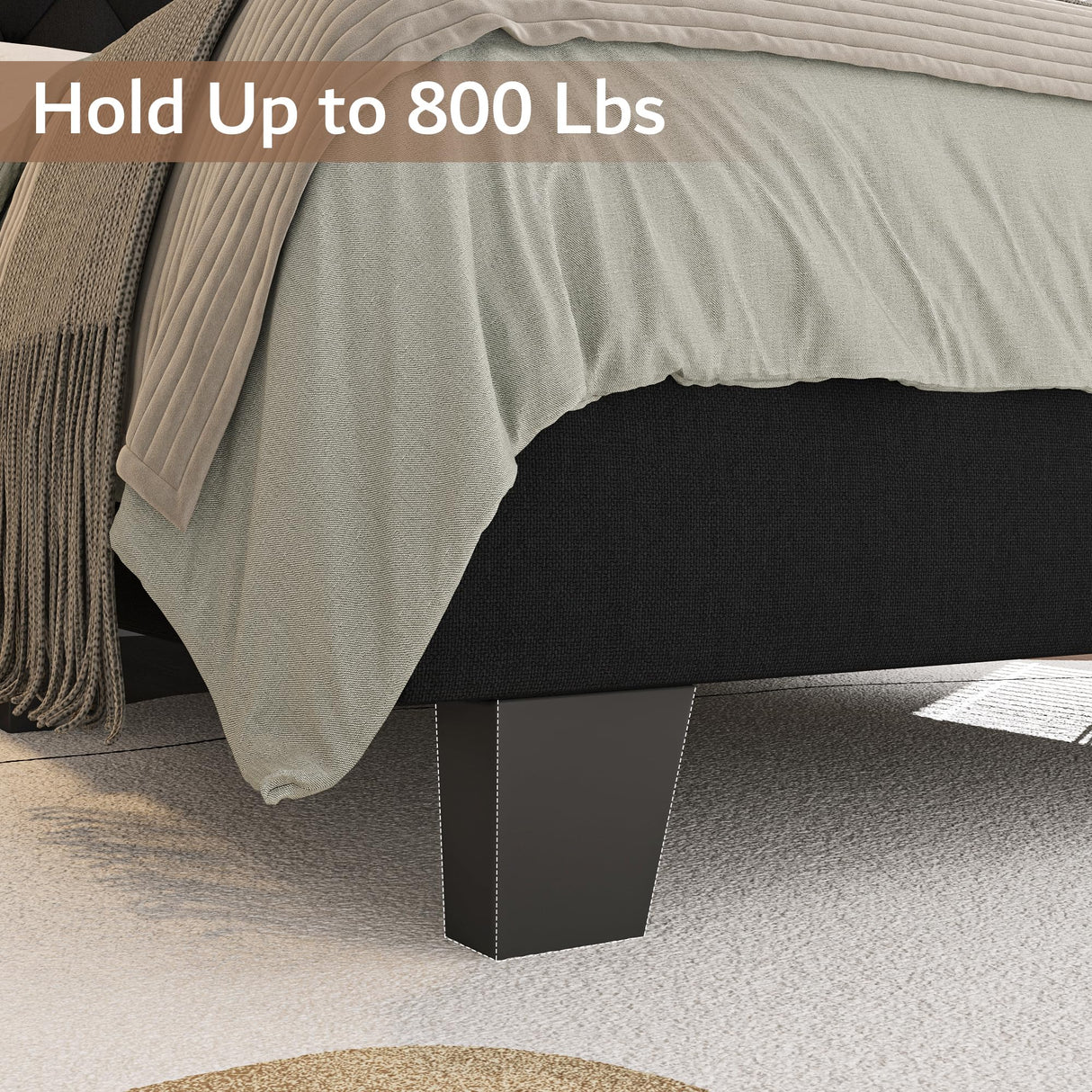 iPormis Upholstered Twin Size Bed Frame with Button Tufted Headboard, Linen Platform Bed with Thickened Support Legs, Padding Edge Design/Noise-Free/No Box Spring Needed, Black iPormis