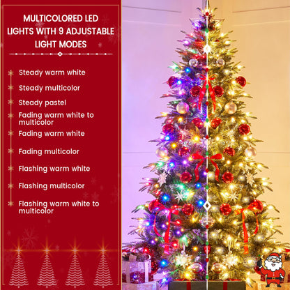 Yaheetech 7.5ft Pre-Lit Aspen Christmas Tree with 750 Multicolored LED Lights, 2136 PE & PVC Branch Tips, 9 Light Modes Lighted Artifical Noble Fir, Holiday Décor, Foldable Metal Stand