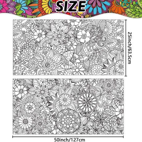 2 Pack Jumbo Mandala Coloring Posters 50x30Inch Large Spring Mandala Flower Coloring Page Giant Mandala Coloring Tablecloth Wall Decor for Kids Teens Adults Huge Art Craft Activity Party Supplies ZOIIWA