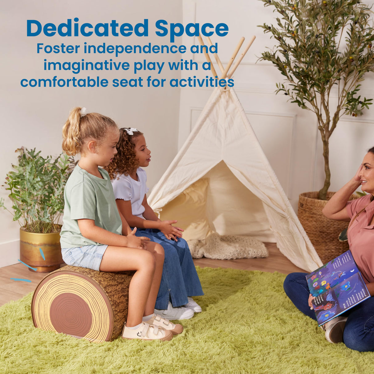 ECR4Kids SoftZone Tree Log Half Seat, 12in, Kids Bench, Chocolate ECR4Kids