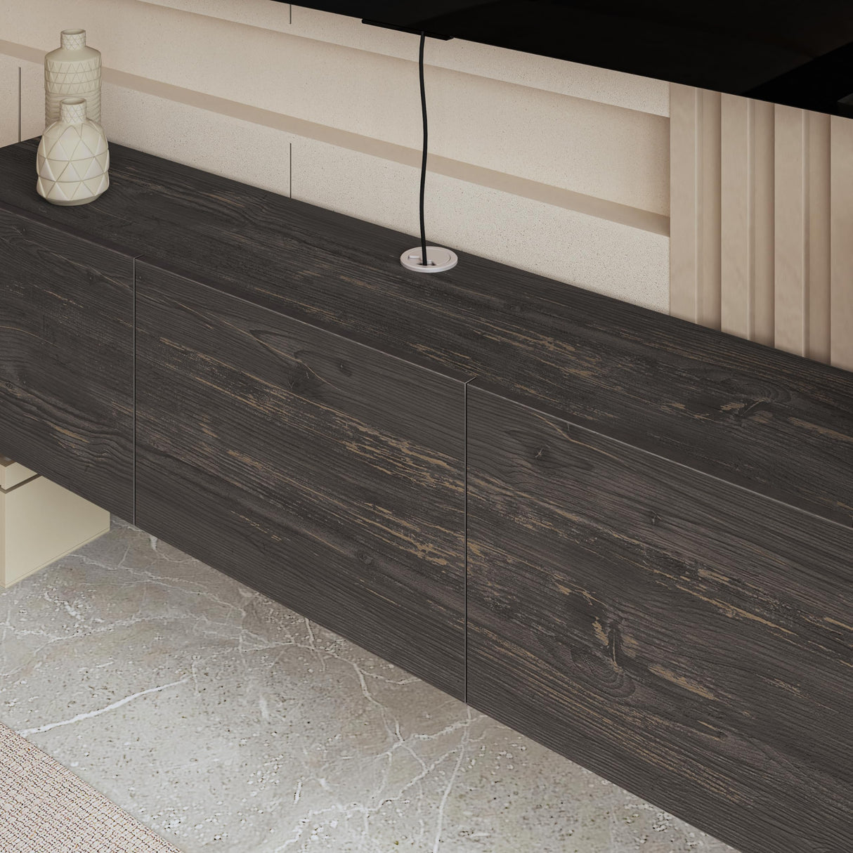 Atelier Mobili Floating Wall TV Stand, Floating Entertainment Center, Modern Floating Media Console, Floating TV Stand 65 inch for up to 80 inch TV and TV Stand Floating, Onesize, Black ATELIER MOBILI THE LEADER OF THE INTERCHANGEABLE FURNITURE