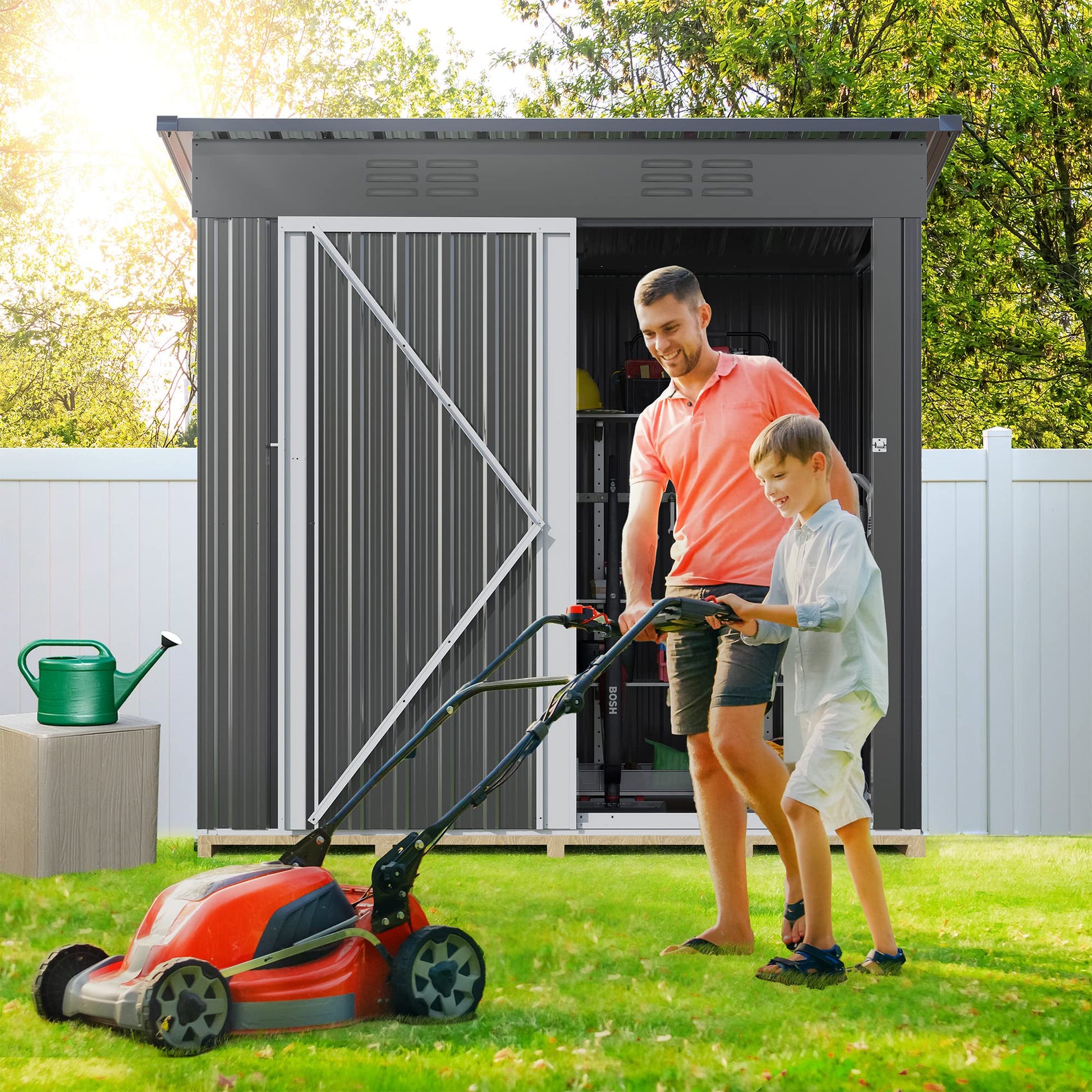 DWVO Outdoor Storage Shed 5 x 3FT, Heavy Duty Metal Tool Sheds Storage House with Lockable Door & Air Vent for Garden, Patio, Lawn to Store Bike, Garbage Can, Lawnmower, Dark Gray - WoodArtSupply