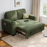 LINSY HOME Loveseat Sofa with Pull Out Couch Chaise: 2-in-1 Convertible 2 Seater Sofa with USB Charging & Cup Holders, Comfy Plush Corduroy Love Seat for Small Spaces Living Room Apartment, Green LINSY HOME
