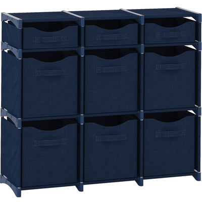 9 Cube Distressed Organizer with Drawers - Easy Assemble - Baby, Kids Dorm Room Organizer (Navy)