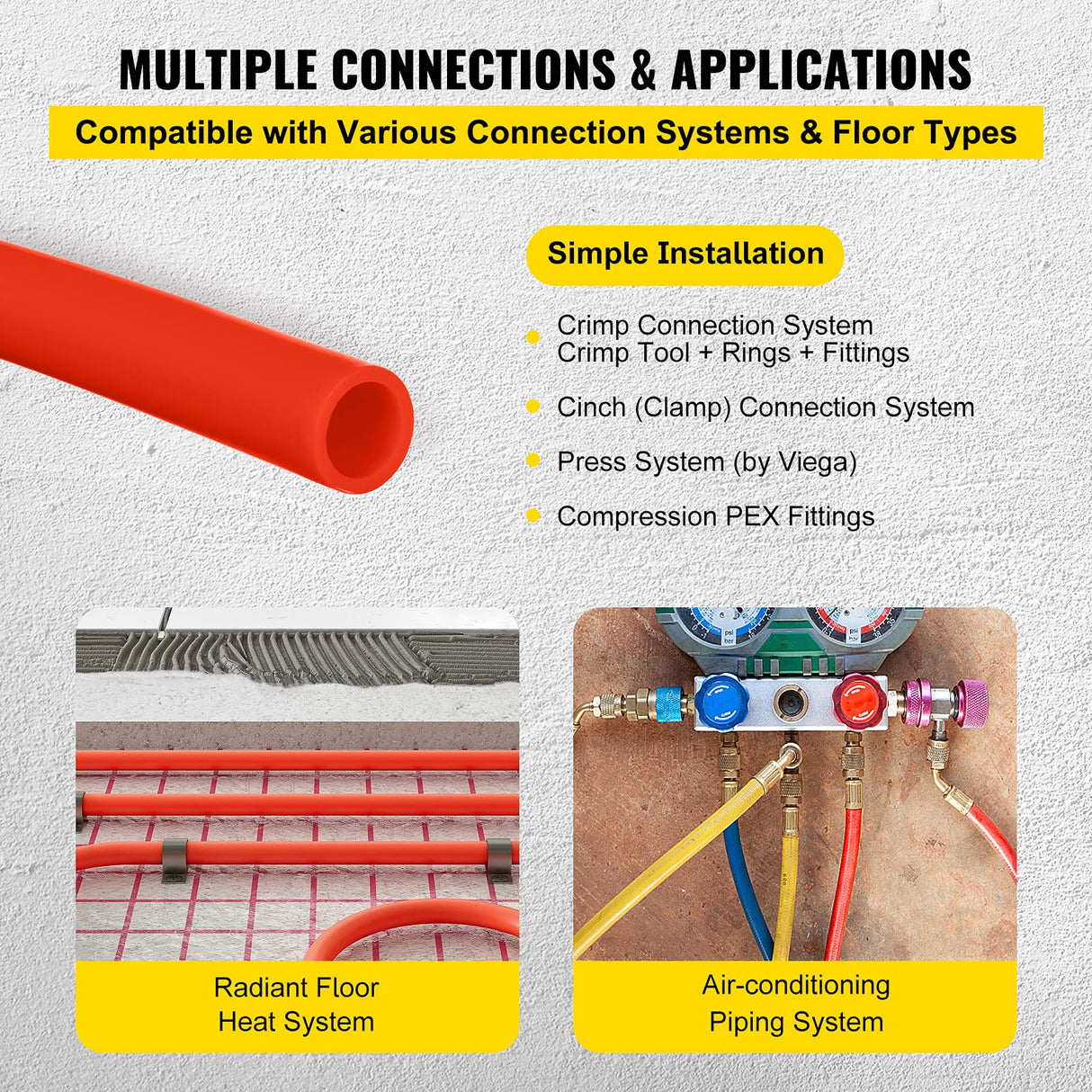 Happybuy 1000Ft PEX Tubing Pipe 1/2" PEX Tubing Oxygen Barrier Radiant Floor PEX Pipe Radiant Heat Floor Heating Plumbing Cold and Hot Water Tubing Happybuy