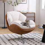 Ya-Home Modern Swivel Accent Chair, Chenille Upholstered Leisure Chair with Cozy Seat Silver Metal Base, Comfy Lounger Armchair Recliner Chair for Living Room Bedroom, 1PC, Beige Ya-Home