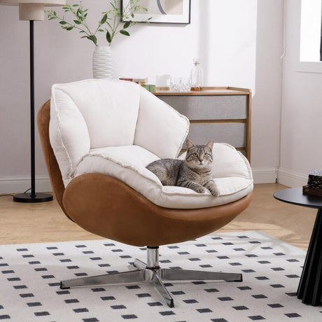 Ya-Home Modern Swivel Accent Chair, Chenille Upholstered Leisure Chair with Cozy Seat Silver Metal Base, Comfy Lounger Armchair Recliner Chair for Living Room Bedroom, 1PC, Beige Ya-Home