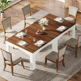 Tribesigns Square Dining Table for 4 People, 39.4-Inch Farmhouse Wood Kitchen Table Dinner Table for Dining Room, Small Space, Walnut + White Tribesigns