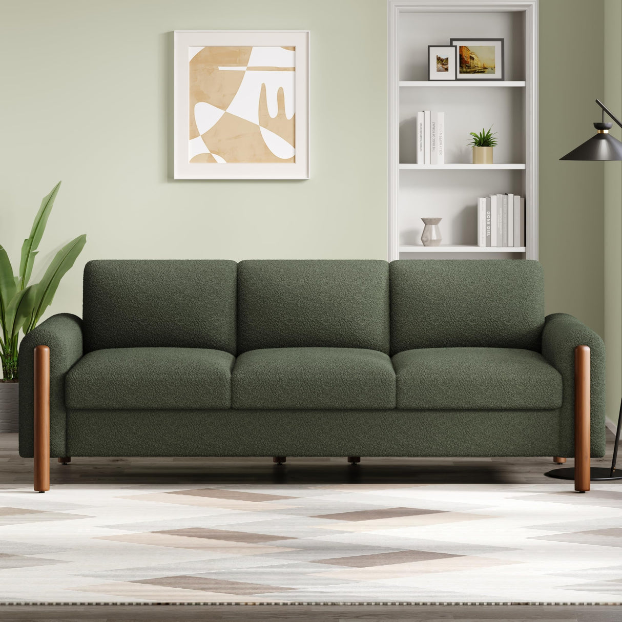 Christopher Knight Home Yadil Teddy Fleece Upholstered 3 Seater Sofa Couch, Wooden Home Sofa Living Room, Comfy Cloud Couch for Bedroom, Home Office, Olive Green Christopher Knight Home