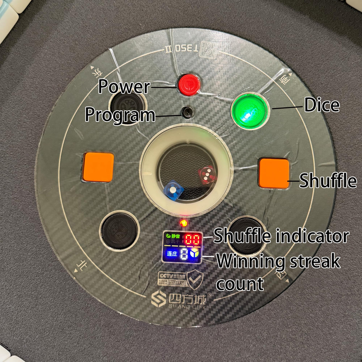 SXTL T350 Chinese Style 4Legs Automatic Mahjong Table, American 110V and Plug, 8ft Cable, Includes 2 Dices, Glass Table Cover, 2 Sets Jade Style 144 Tiles (White) 四方城42号中式玉石牌麻将机 SXTL