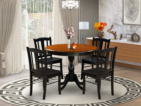 East West Furniture Antique 5 Piece Kitchen Set for 4 Includes a Round Room Table with Pedestal and 4 Dining Chairs, 36x36 Inch, Black & Cherry East West Furniture