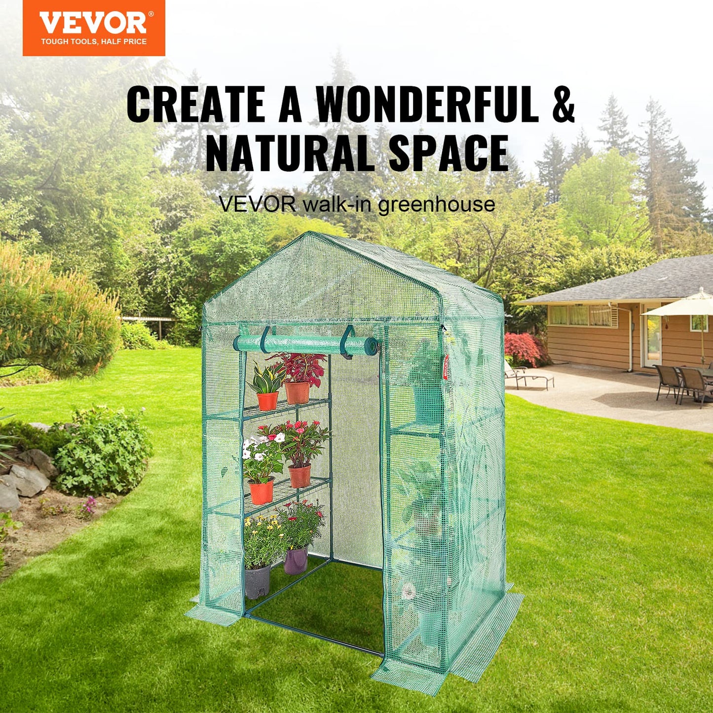 VEVOR Walk-in Green House, 55.5 x 29.3 x 80.7 inch, Portable Greenhouse with Shelves, High Strength PE Cover with Roll-up Zipper Door and Steel Frame, Set Up in Minutes, for Planting and Stor - WoodArtSupply