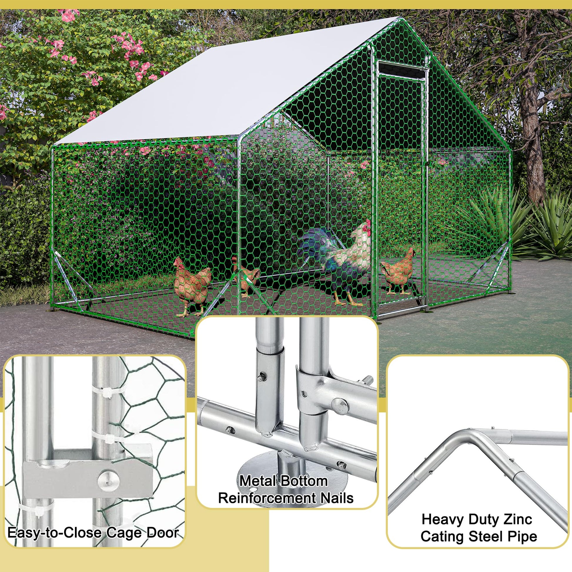 Metal Chicken Coop 10x6.6x6.56ft Walk-in Poultry Cage for 5/10 Chickens Chicken Run Hen Rabbit Duck House with Waterproof Cover for Outdoor Farm Use - WoodArtSupply