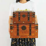 SLPR Alexander Wooden Treasure Chests - Set of 2, Antique Storage Trunks, Decorative Wood Storage Boxes with Hinged Lids for Keepsakes and Home Décor SLPR