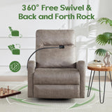 AYEASY Oversized Recliner Chair, Leather Swivel Rocking Chair Reclining with Phone Holder, Ergonomic Lazy Boy Fabric Sofa Chair with Lumbar Support, Manual Glider Chair for Living Room, RV, Grey AYEASY