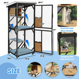 Dephet Catio Outdoor Cat Enclosure with Scratcher - 4-Tier Large Indoor Wooden Window Catio Cats House W/Asphalt Waterproof Roof, Wheels, Resting Box, Platforms, Kitten Toys Ball Dephet