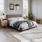 Buytime Nightstands Set of 2 with Charging Station, Boho Bedside Tables with Solid Wood Feet, Mid Century Side Table with Rattan Decorated Drawer, End Table with Storage for Bedroom, Natural, 2 Pack Buytime