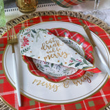 Kate Aspen 13" Disposable Holiday Placemats/Chargers, 24-Pack – Spillproof & Durable Merry & Bright Christmas Tree Design & Festive Red & Green Plaid Border Kate Aspen