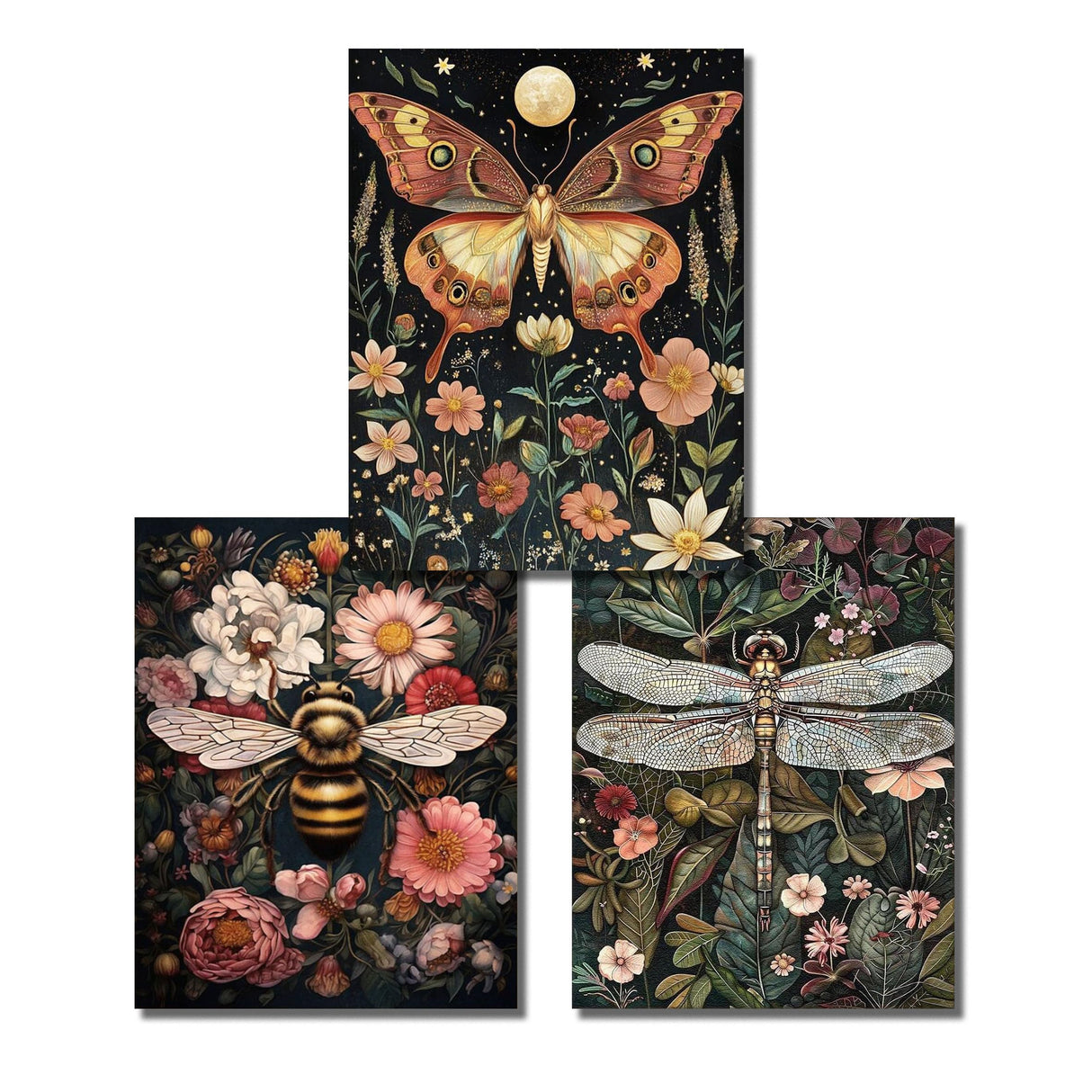 NEGEKFKX 3 Pack Insect Diamond Art Kits for Adults Beginners,Dragonfly Bee Moth Diamond Painting Kits for Adults,5D Full Drill DIY Diamond Dot Gem Art Kit Wall Home Decor Arts Craft 12x16 inch NEGEKFKX