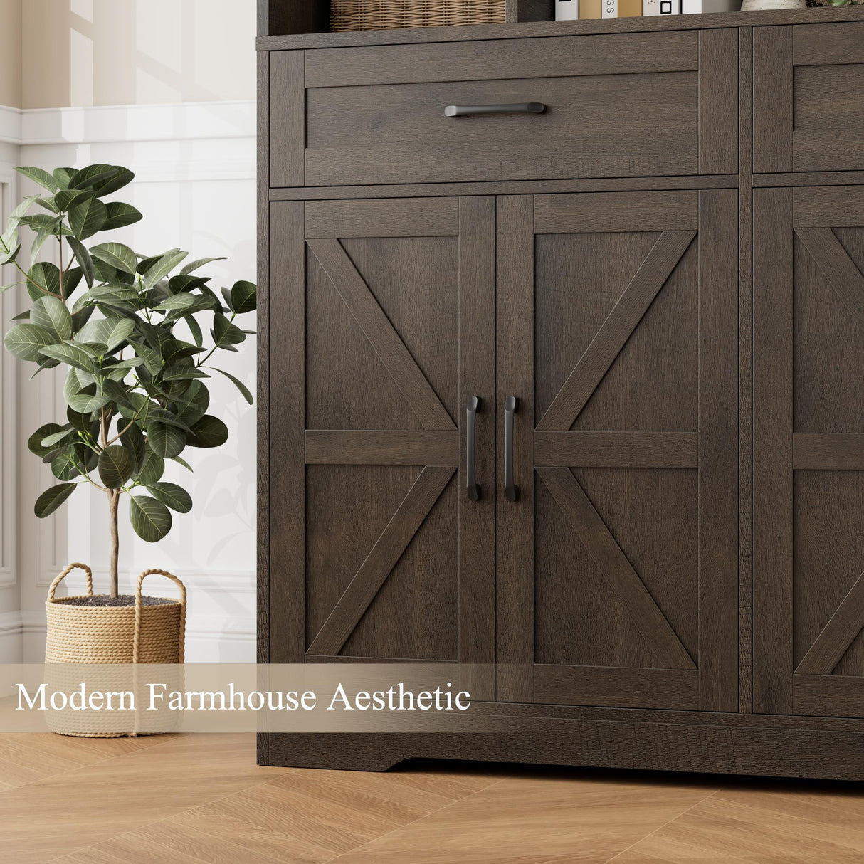 HOSTACK 71" Tall Bookcase with Drawer and Door, 47" Wide Book Shelf and Bookcase with Storage, 6 Tier Large Book Storage Cabinet with 14" Deep Display Shelves for Living Room, Home Office, Dark Brown HOSTACK