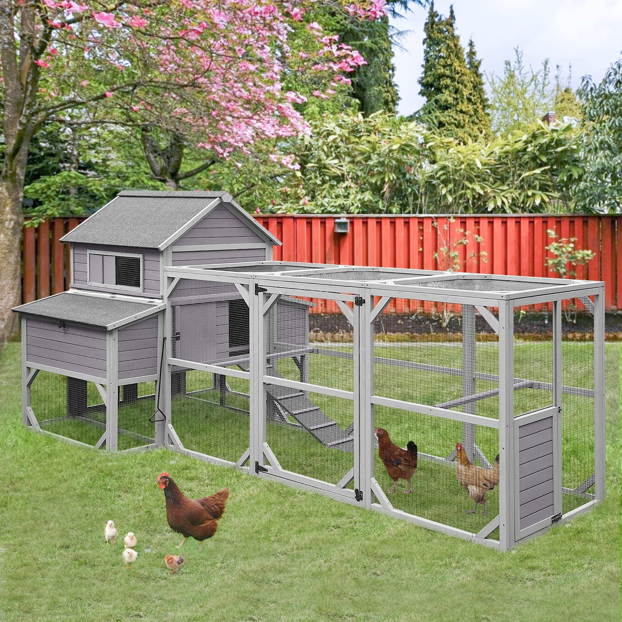 Chicken Coop Outdoor 135" Super Large Wooden Chicken House Poultry Cage with Large Nesting Boxes,55ft² GUTINNEEN