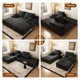 80” Oversized Double Lounge Chaise,Cloud Plush Sofa Bed,Upholstered Boneless Cloud Sofa Deep Seat,No Assembly Required,Modern Corduroy Sleeper Loveseat Chair for Living Room Bedroom Reading,Black Settab